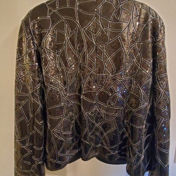 Picadilly Fashions XL Cocktail Jacket Black Sequined Silver Trim New w tags. - Picture 2 of 4